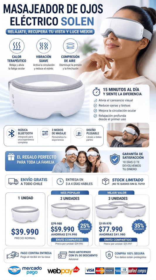 Masajeador de Ojos Eléctrico Solen — Relajación, Descanso y Bienestar Visual