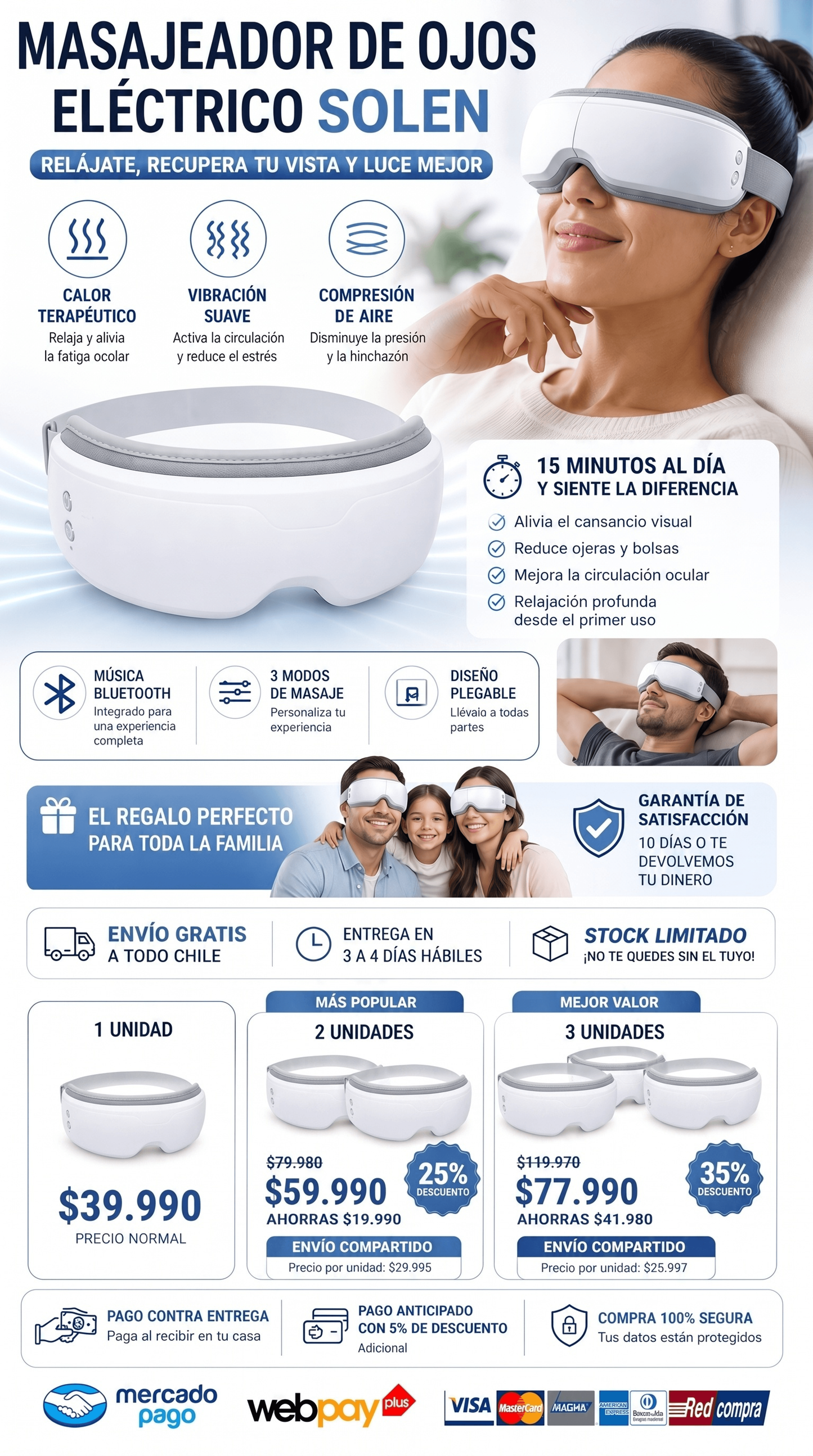 Masajeador de Ojos Eléctrico Solen — Relajación, Descanso y Bienestar Visual