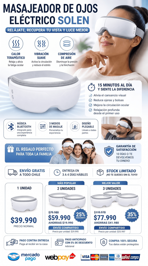 Masajeador de Ojos Eléctrico Solen — Relajación, Descanso y Bienestar Visual